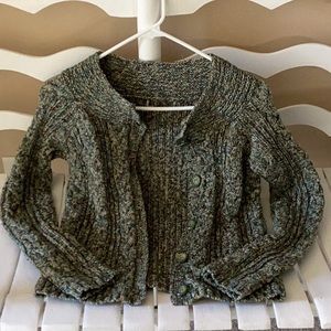 Cable Knit Sweater Button Up Green And Brown EUC Excellent Condition Like New